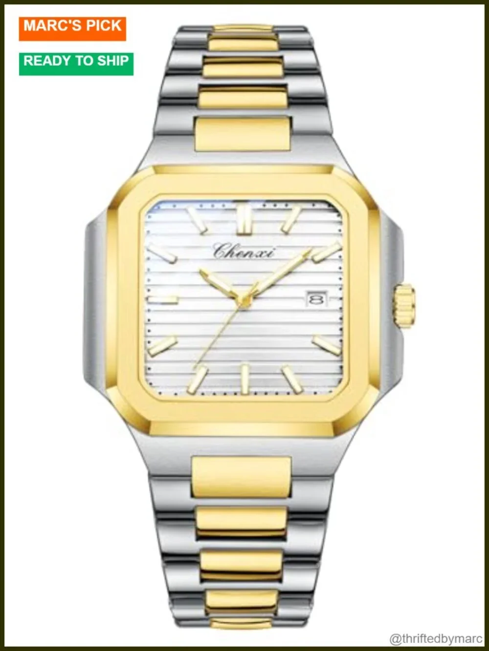 Classic Square Stainless Steel Analog Quartz Dress Watch with Luminous Hands